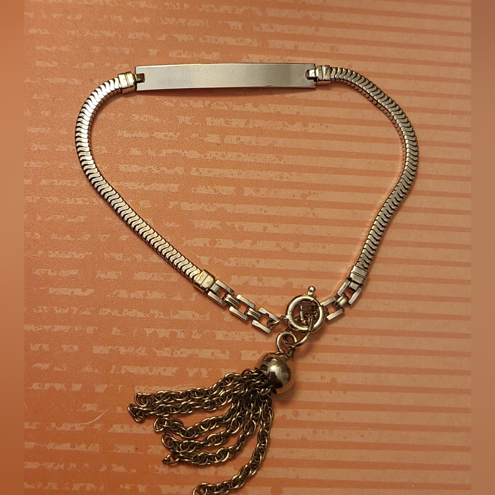 Sterling silver name Id bracelet with tassel-- stamped sterling